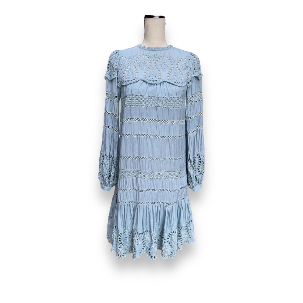 SEA New York‎ Marina Broderie Anglaise Eyelet Mini Dress Glacier Blue Size Small